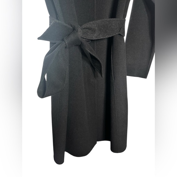 Eileen Fisher Wool Long Black Snap Button Tie Coat Jacket Size Medium Pockets - Picture 2 of 15